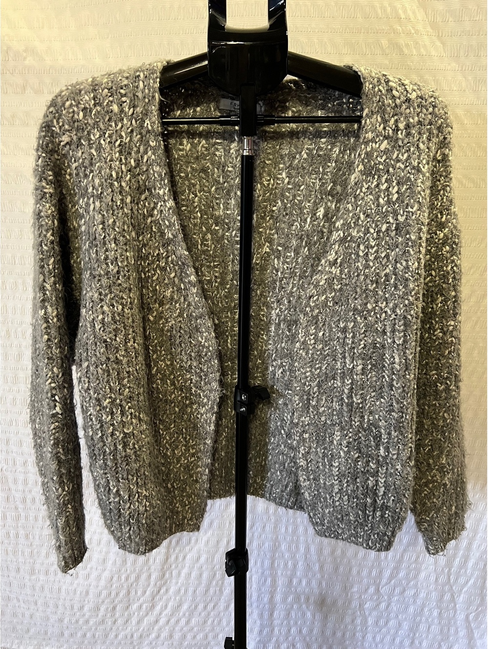 FRNCH Paris Fuzzy Bouclé Knit Sweater Gray S/M Cozy Textured Crewneck